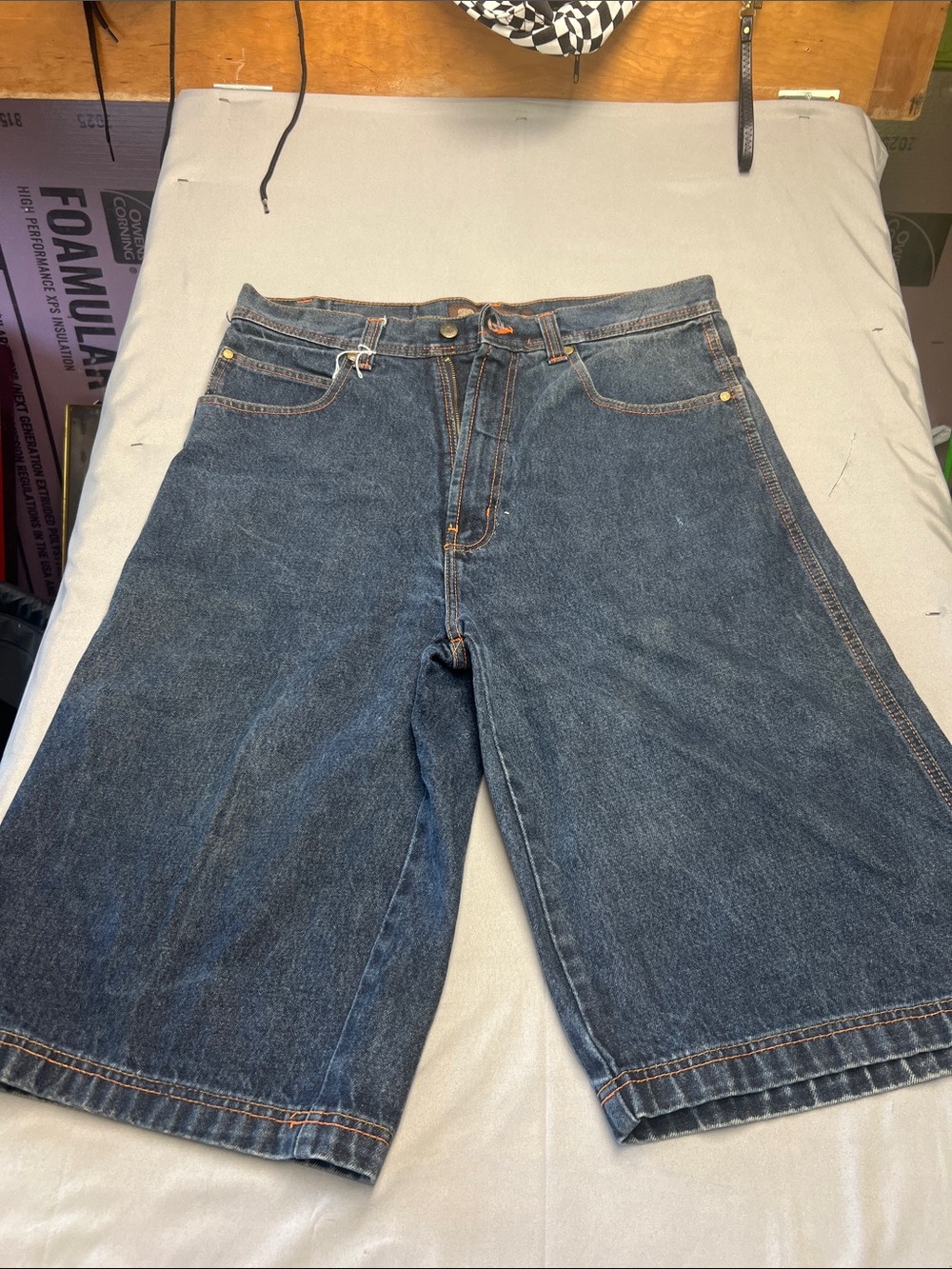 Elephant Premium Denim Baggy Skater Shorts Dark Wash Blue Y2K Mens 34